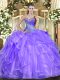 Sophisticated Sweetheart Sleeveless Lace Up Quinceanera Dress Lavender Organza