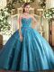 Teal Sweetheart Neckline Appliques and Embroidery Vestidos de Quinceanera Sleeveless Lace Up