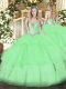 Cheap Apple Green Ball Gowns Sweetheart Sleeveless Tulle Floor Length Lace Up Beading and Ruffled Layers Quince Ball Gowns