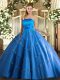 Noble Blue Sleeveless Tulle Lace Up Vestidos de Quinceanera for Military Ball and Sweet 16 and Quinceanera