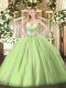Tulle Sleeveless Floor Length Sweet 16 Dress and Beading