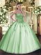 Glamorous Apple Green Sleeveless Tulle Lace Up 15 Quinceanera Dress for Military Ball and Sweet 16 and Quinceanera