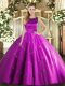 Fuchsia Ball Gowns Scoop Sleeveless Tulle Floor Length Lace Up Appliques Sweet 16 Dresses