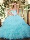 Aqua Blue Vestidos de Quinceanera Military Ball and Sweet 16 and Quinceanera with Beading and Ruffles and Pick Ups Sweetheart Sleeveless Lace Up