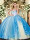 Floor Length Ball Gowns Sleeveless Baby Blue Quinceanera Dress Lace Up