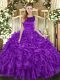 Pretty Eggplant Purple Sleeveless Ruffles Floor Length 15th Birthday Dress