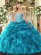 Sumptuous Sweetheart Sleeveless Lace Up 15th Birthday Dress Teal Organza
