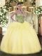 Traditional Light Yellow Lace Up Quinceanera Gowns Beading and Ruffles Sleeveless Floor Length
