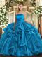 Fantastic Baby Blue Lace Up 15th Birthday Dress Ruffles Sleeveless Floor Length