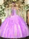 Perfect Sweetheart Sleeveless Vestidos de Quinceanera Floor Length Beading and Ruffles Lilac Tulle