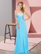 Attractive Aqua Blue Lace Up Sweetheart Ruching Evening Dress Chiffon Sleeveless