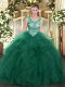 Fancy Dark Green Lace Up Scoop Beading and Ruffles 15 Quinceanera Dress Tulle Sleeveless