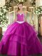 Fine Floor Length Ball Gowns Sleeveless Fuchsia Quinceanera Dresses Lace Up