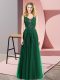 Dark Green Backless Square Beading and Appliques Prom Evening Gown Tulle Sleeveless