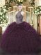 Dark Purple Lace Up Quince Ball Gowns Beading and Ruffles Sleeveless Floor Length