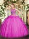 Classical Sleeveless Tulle Floor Length Lace Up Quinceanera Dress in Fuchsia with Beading and Ruffles