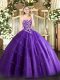 Beauteous Beading and Appliques Ball Gown Prom Dress Purple Zipper Sleeveless Floor Length