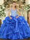 Free and Easy Ball Gowns Quinceanera Dress Blue Straps Organza Sleeveless Floor Length Lace Up