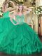 Simple Turquoise Sweetheart Neckline Beading and Ruffles Quinceanera Gown Sleeveless Lace Up