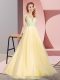 Floor Length Gold Dress for Prom V-neck Sleeveless Zipper