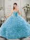Fantastic Sweetheart Sleeveless Quinceanera Dress Court Train Beading and Ruffles Aqua Blue Organza
