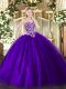 Unique Purple Ball Gowns Sweetheart Sleeveless Tulle Floor Length Lace Up Beading Quinceanera Gown