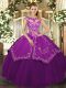 Cap Sleeves Embroidery Lace Up 15th Birthday Dress