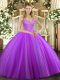 Dramatic Floor Length Eggplant Purple 15th Birthday Dress V-neck Sleeveless Lace Up