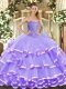 Ball Gowns Quinceanera Gown Lavender Sweetheart Organza Sleeveless Floor Length Lace Up