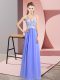 Floor Length Lavender Prom Dresses Chiffon Sleeveless Lace