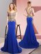 Glorious Royal Blue Elastic Woven Satin Side Zipper Dress for Prom Sleeveless Sweep Train Beading