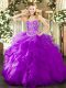 Stylish Purple Lace Up Sweet 16 Dress Beading and Ruffles Sleeveless Floor Length