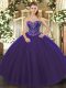 Modern Floor Length Ball Gowns Sleeveless Purple Quinceanera Gowns Lace Up