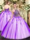 Adorable Eggplant Purple Tulle Lace Up Sweet 16 Quinceanera Dress Sleeveless Floor Length Beading