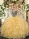 Comfortable Gold Sleeveless Floor Length Beading and Ruffles Lace Up Sweet 16 Quinceanera Dress