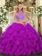 Free and Easy Sleeveless Beading and Ruffled Layers Criss Cross Quinceanera Dress