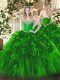 Green Organza Lace Up Sweetheart Sleeveless Floor Length Quinceanera Gown Beading and Ruffles