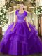Purple Sleeveless Floor Length Beading and Ruffles Clasp Handle Sweet 16 Quinceanera Dress