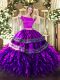 Suitable Eggplant Purple Two Pieces Embroidery and Ruffles Sweet 16 Quinceanera Dress Zipper Organza and Taffeta Short Sleeves Floor Length