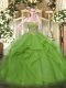 Attractive Olive Green Tulle Lace Up 15 Quinceanera Dress Sleeveless Floor Length Beading and Ruffles
