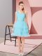One Shoulder Sleeveless Dress for Prom Mini Length Beading and Ruffled Layers Aqua Blue Organza