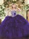 Customized Purple Sweet 16 Quinceanera Dress Military Ball and Sweet 16 and Quinceanera with Beading and Ruffles Strapless Sleeveless Lace Up