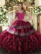 Hot Sale Embroidery and Ruffles Vestidos de Quinceanera Wine Red Lace Up Sleeveless Floor Length
