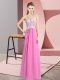 Perfect Floor Length Rose Pink Homecoming Dress Chiffon Sleeveless Lace