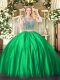 New Style Floor Length Green Sweet 16 Quinceanera Dress Scoop Sleeveless Lace Up