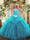 Super Ball Gowns Ball Gown Prom Dress Aqua Blue Sweetheart Organza Sleeveless Floor Length Lace Up
