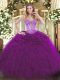 Eggplant Purple Sweetheart Neckline Beading and Ruffles Vestidos de Quinceanera Sleeveless Lace Up