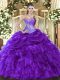 Dazzling Organza Sleeveless Floor Length Quince Ball Gowns and Beading and Ruffles and Pick Ups