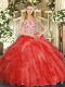 New Style Organza Sleeveless Floor Length Ball Gown Prom Dress and Beading and Ruffles