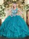 Spectacular Teal Sleeveless Beading and Ruffles Floor Length Ball Gown Prom Dress